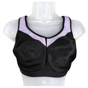 Glamorise Underwire Sports Bra 34G Purple/Black Unlined Adjustable Activewear